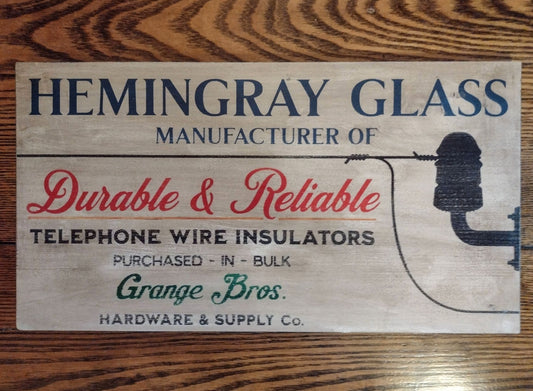 Hemingray Glass Insulator Advertising Sign Hand painted Replica on Hardwood.
