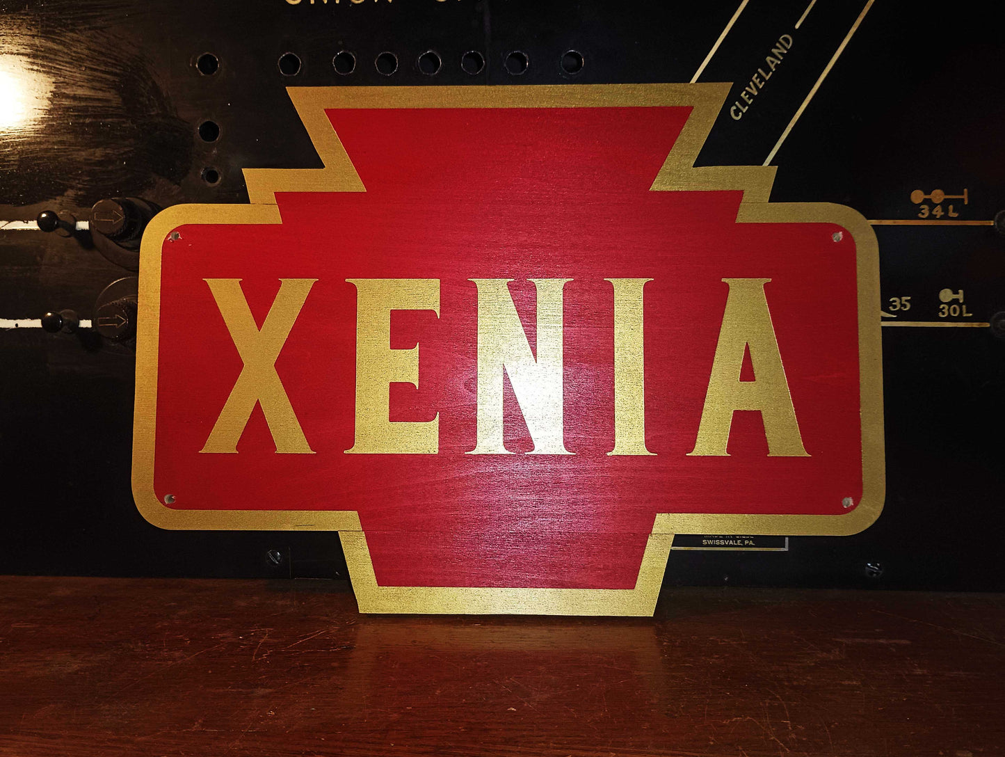 Pennsylvania Railroad Wood Keystone Station Sign 1/2 Scale. Customizable Condensed Lettering