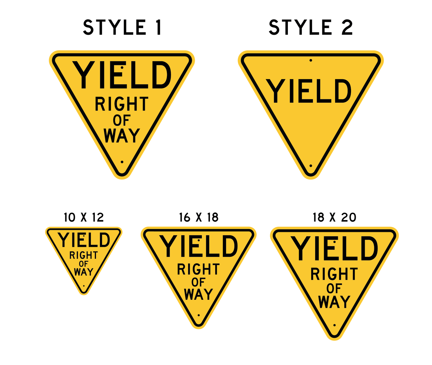Vintage Wooden Yellow Yield Sign Replica. Two Styles, Various Sizes.