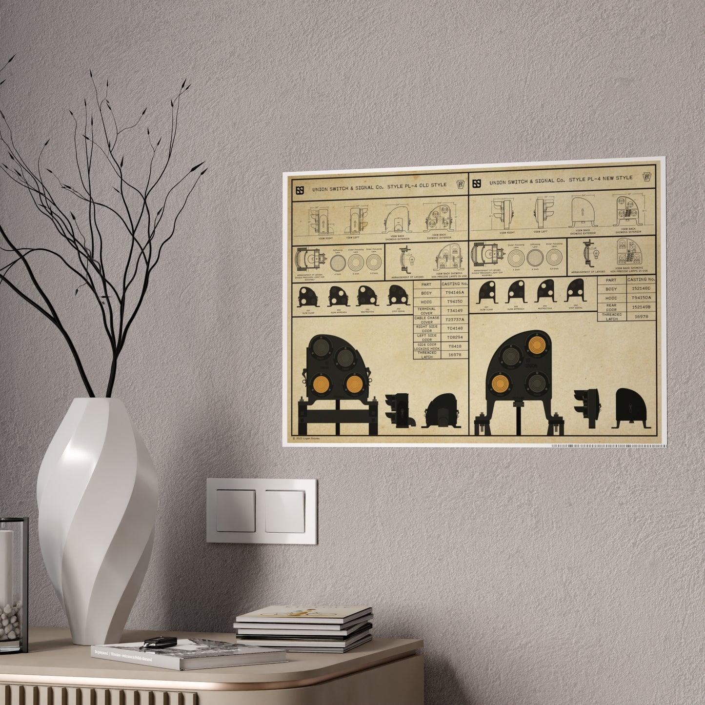 US&S PL-4 Position Light Dwarf - Old Style and New Style Technical Drawing Gloss Posters