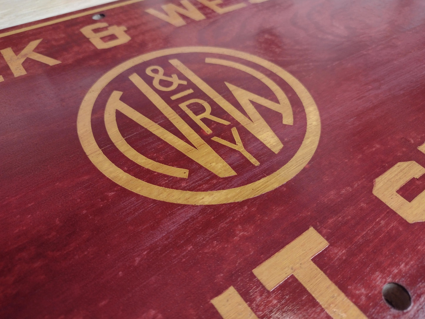 Norfolk And Western Freight Station Sign Hand painted on Hardwood.