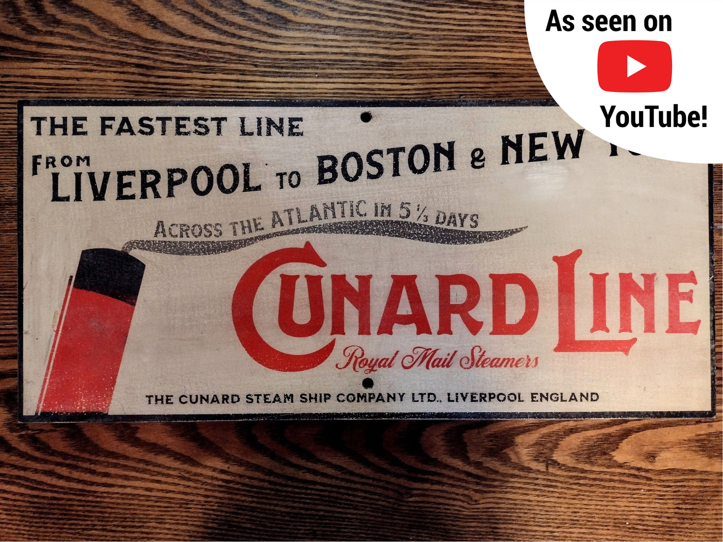 Cunard Line Advertising Sign Hand painted Replica on Hardwood.