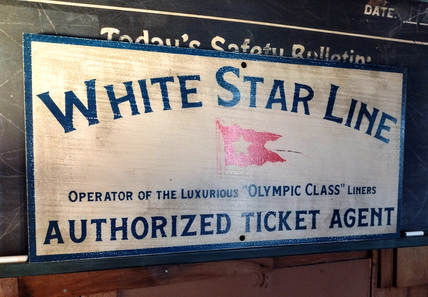 White Star Line Authorized ticket Agent Sign Hand painted Replica on Hardwood