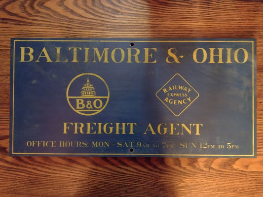 Baltimore & Ohio / Railway Express Agency Freight Agent Sign Hand painted on Hardwood.