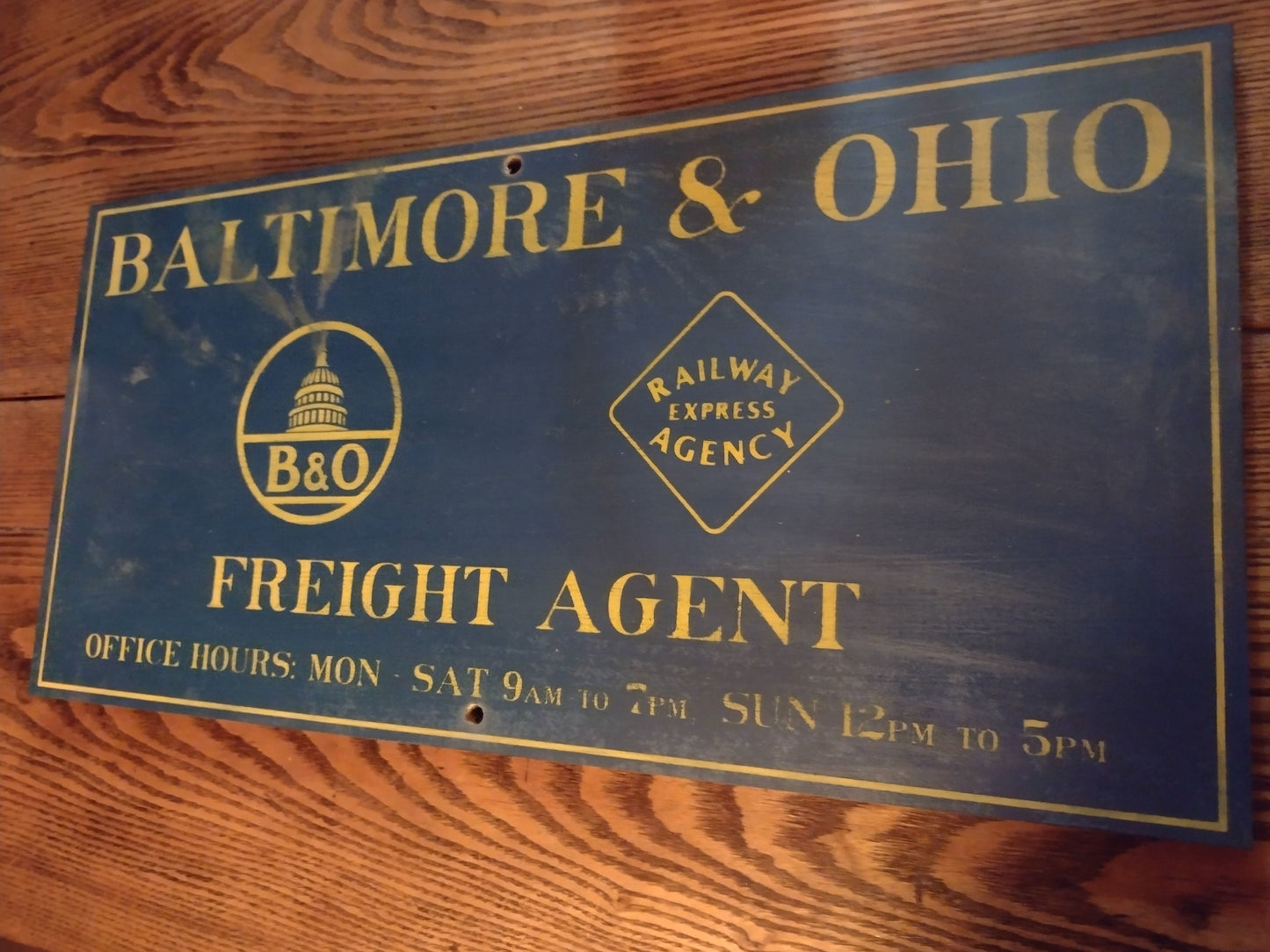 Baltimore & Ohio / Railway Express Agency Freight Agent Sign Hand painted on Hardwood.