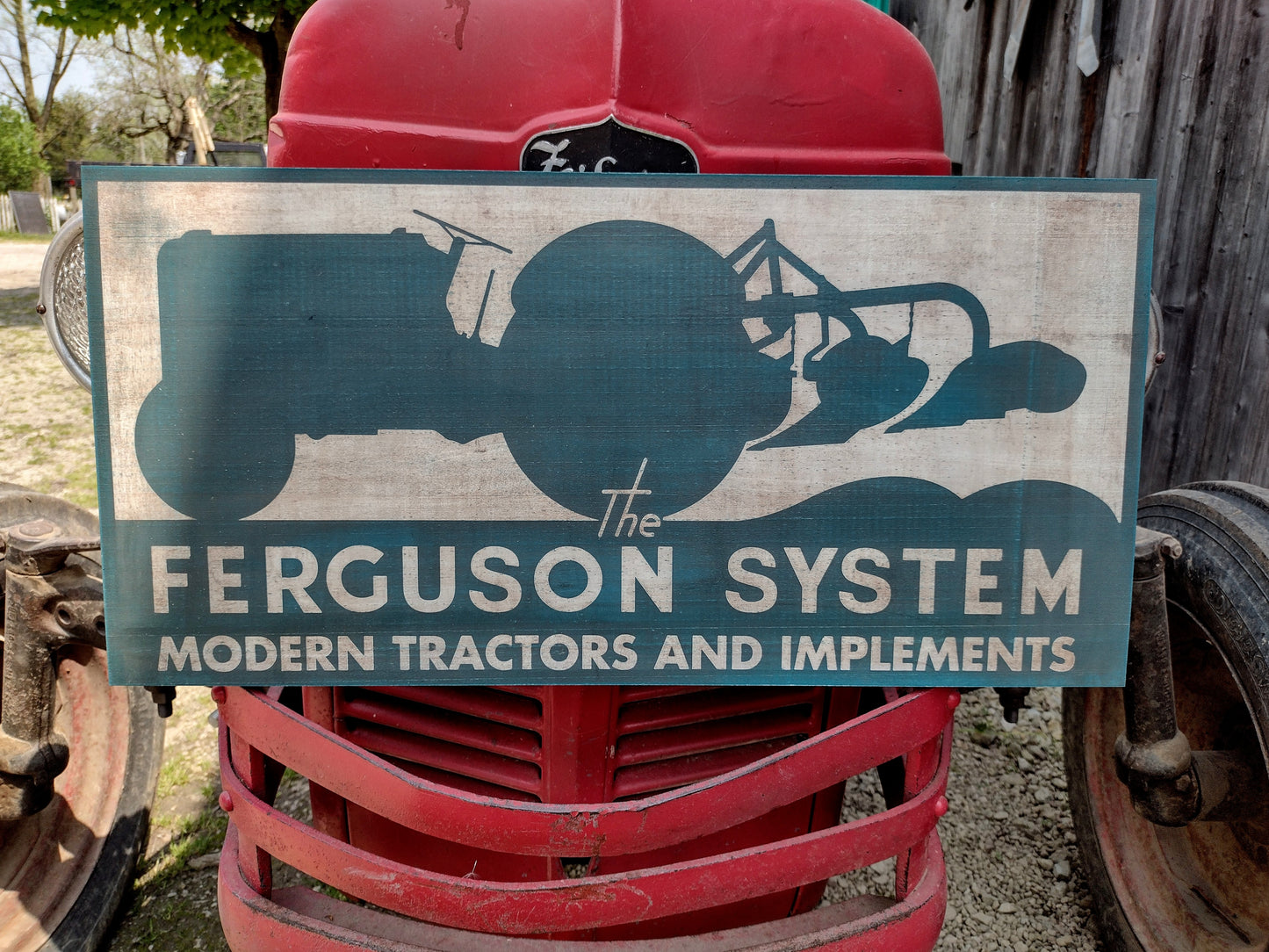 The Ferguson System. Vintage Tractor Sign Hand painted Replica on Hardwood.