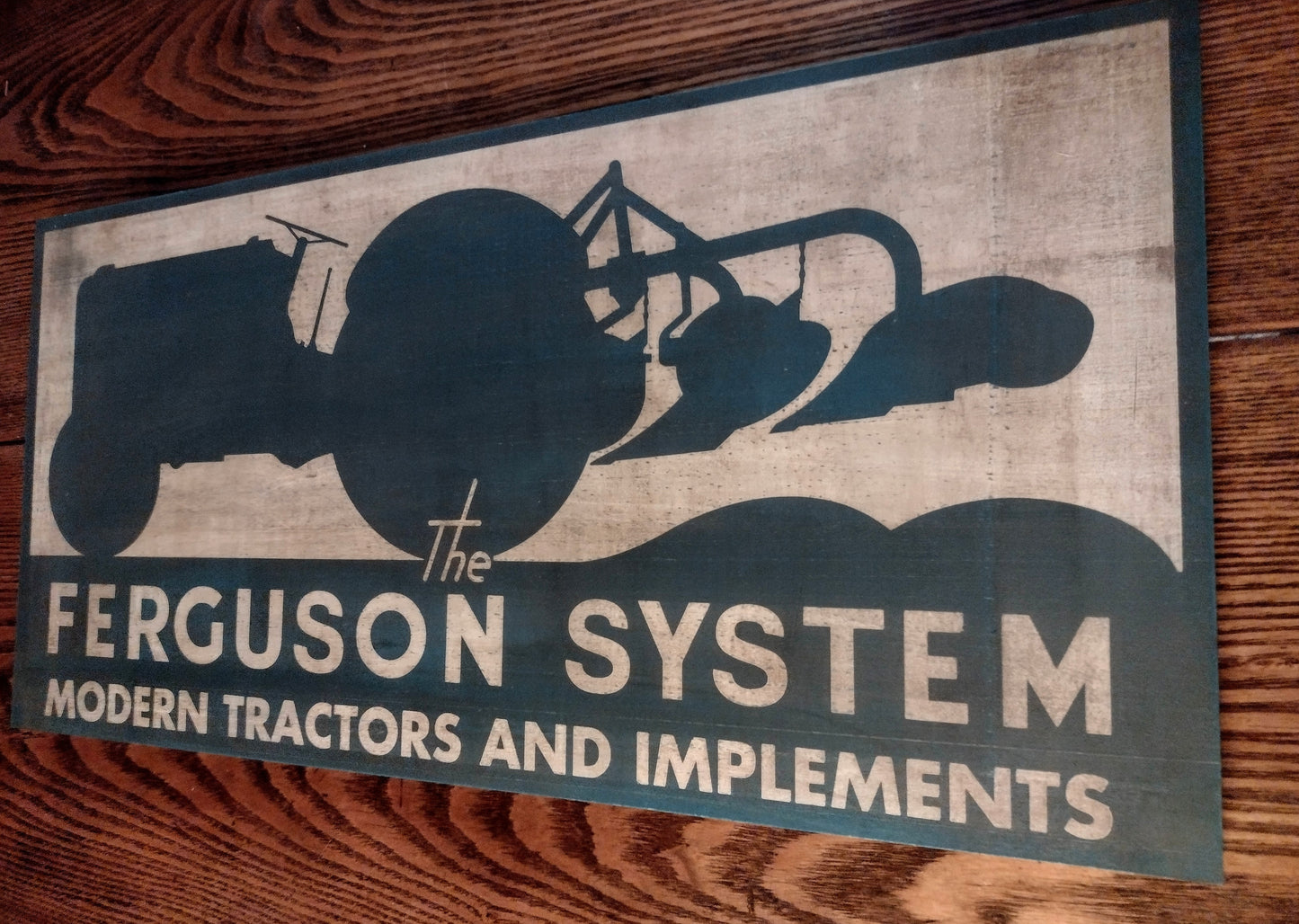 The Ferguson System. Vintage Tractor Sign Hand painted Replica on Hardwood.