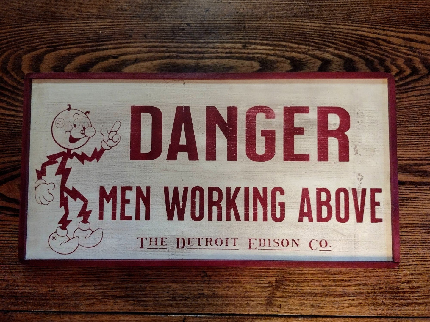 Reddy Kilowatt "DANGER Men Working Above" Linemen work site sign. Hand Painted Replica on Wood. FREE SHIPPING!