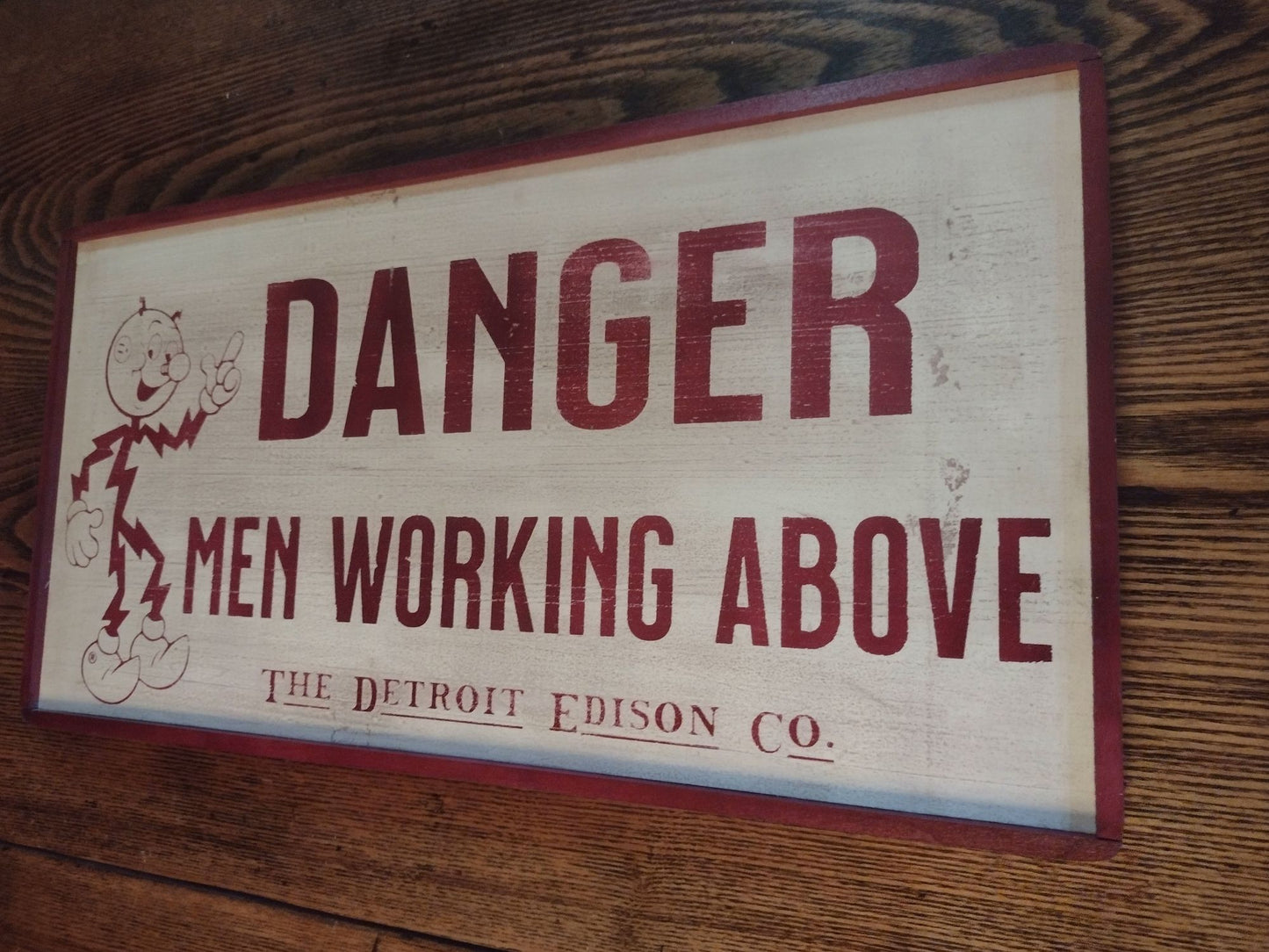 Reddy Kilowatt "DANGER Men Working Above" Linemen work site sign. Hand Painted Replica on Wood. FREE SHIPPING!
