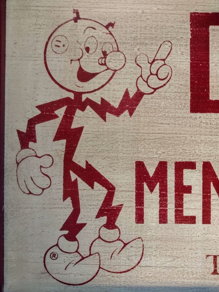 Reddy Kilowatt "DANGER Men Working Above" Linemen work site sign. Hand Painted Replica on Wood. FREE SHIPPING!