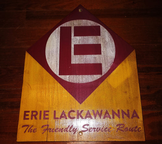 Erie Lackawanna "The Friendly Service Route" Advertising wood sign. Distressed.