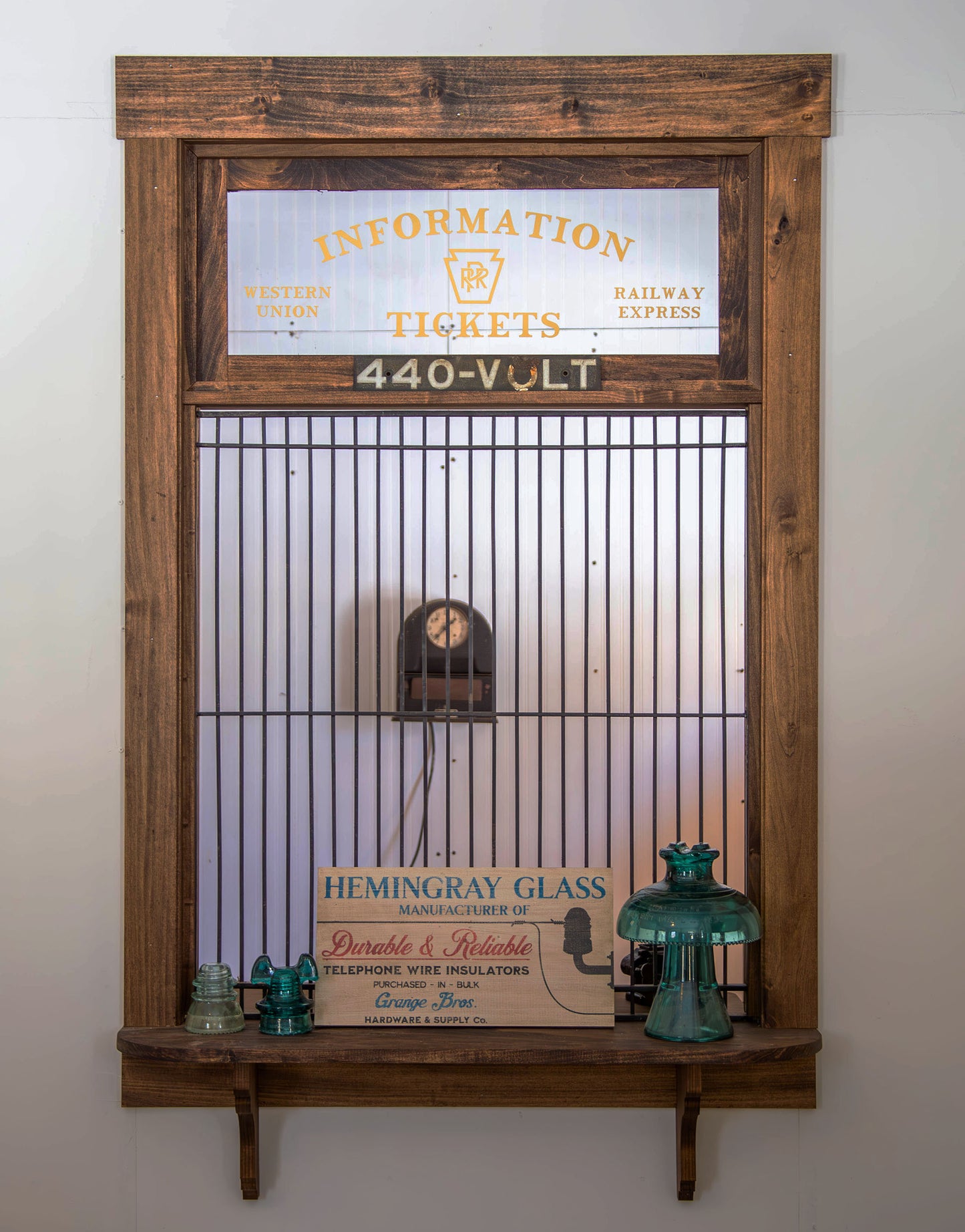 Hemingray Glass Insulator Advertising Sign Hand painted Replica on Hardwood.