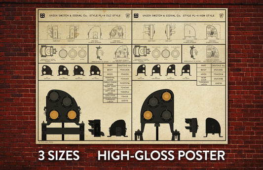 US&S PL-4 Position Light Dwarf - Old Style and New Style Technical Drawing Gloss Posters