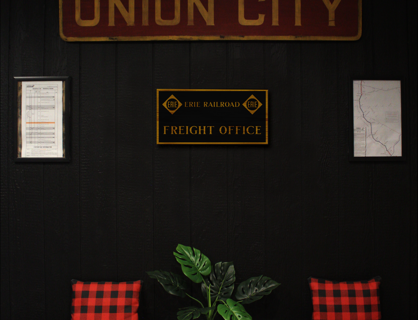 Erie Railroad Freight Office. Replica Sign Hand Painted on Hardwood