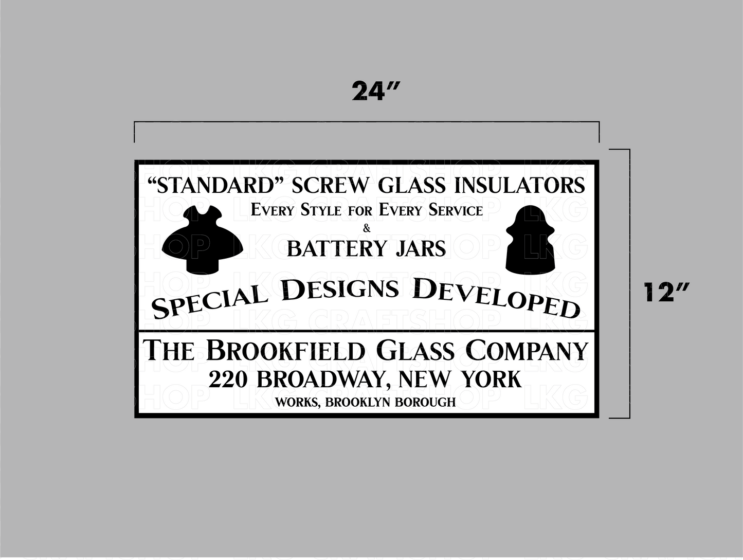 Brookfield Glass Company Glass Insulators Advertising Sign. Hand Painted Replica on Hardwood.