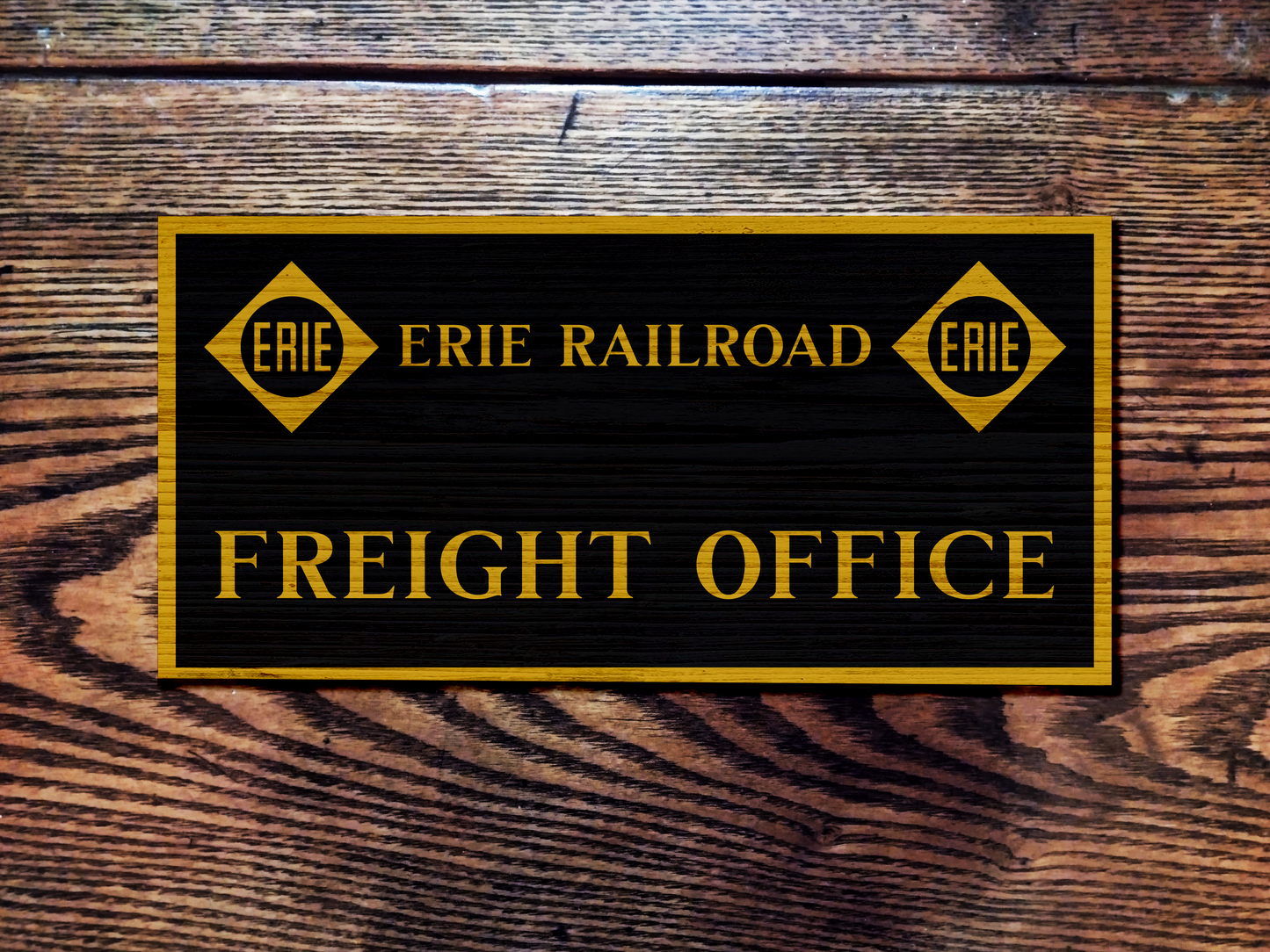 Erie Railroad Freight Office. Replica Sign Hand Painted on Hardwood