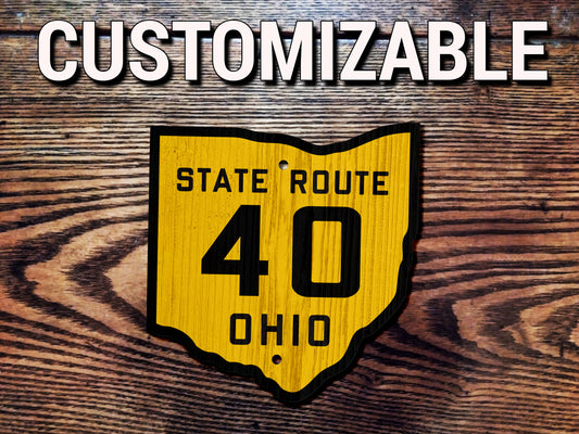 Vintage Wooden Ohio State Highway Sign Replica. Customizable Routes and Sizes.