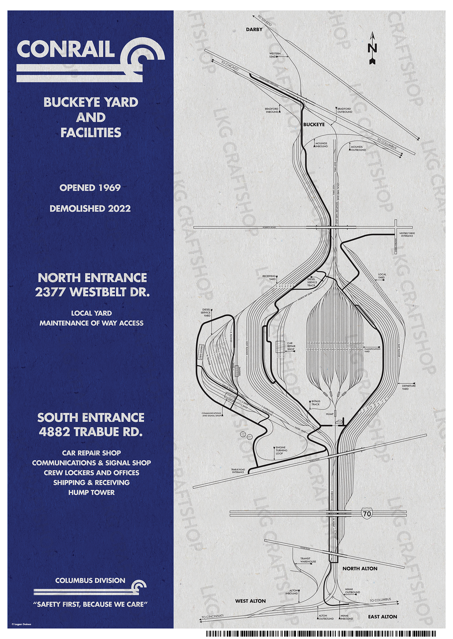 Conrail Buckeye Yard Tracks and Facilities map. Gloss Poster