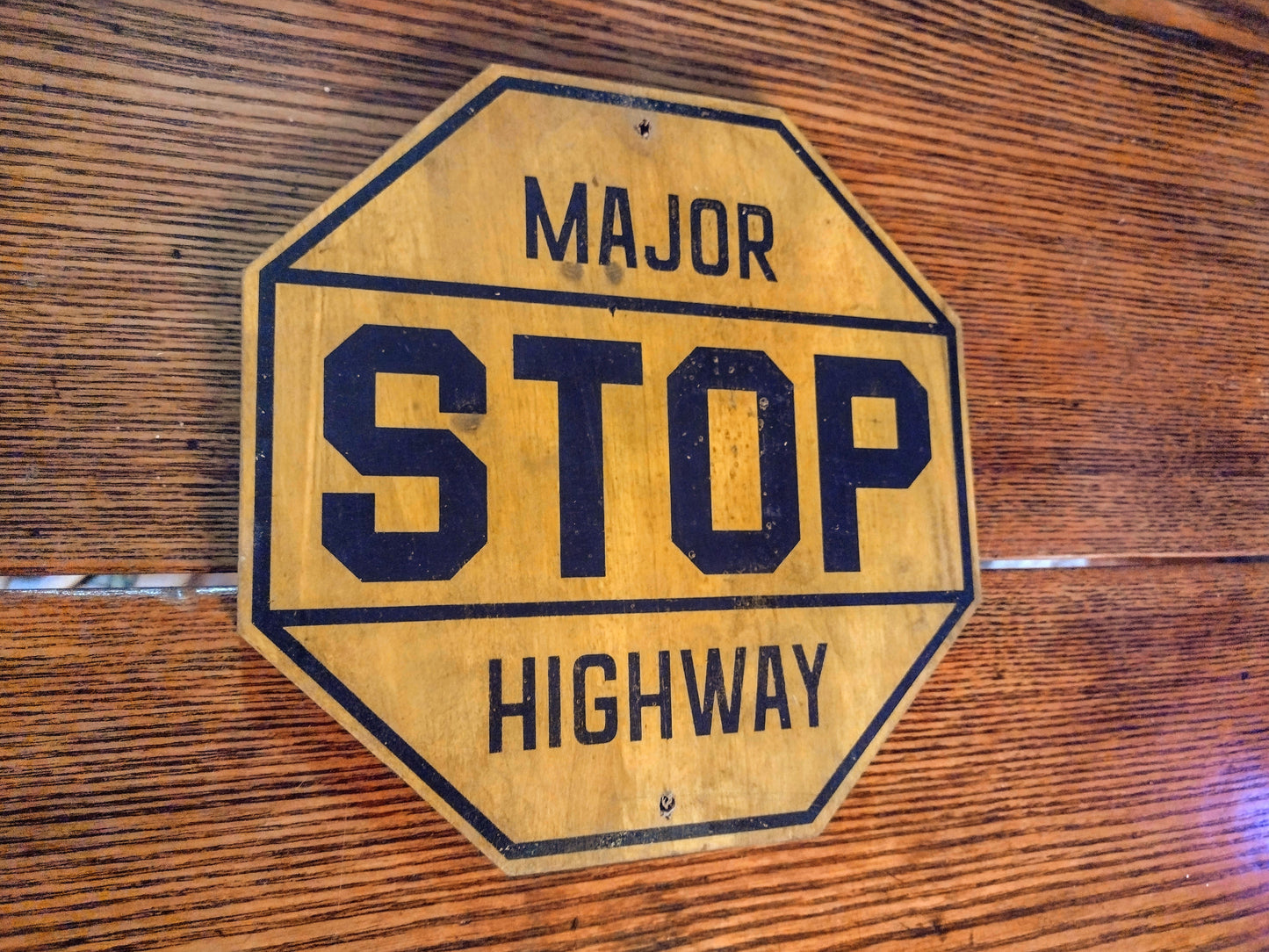 Vintage Wooden Yellow Stop Sign Replica. Customizable Wording and Sizes.