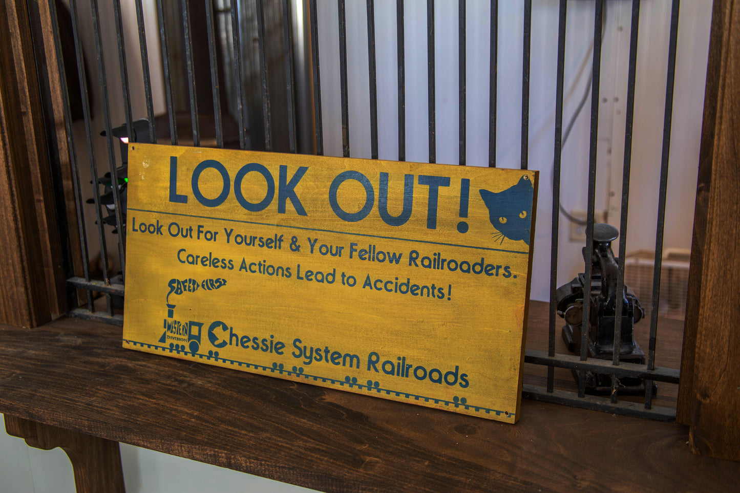 Chessie System "Look Out!" Safety sign Painted on Hardwood