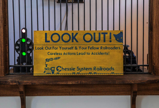 Chessie System "Look Out!" Safety sign Painted on Hardwood