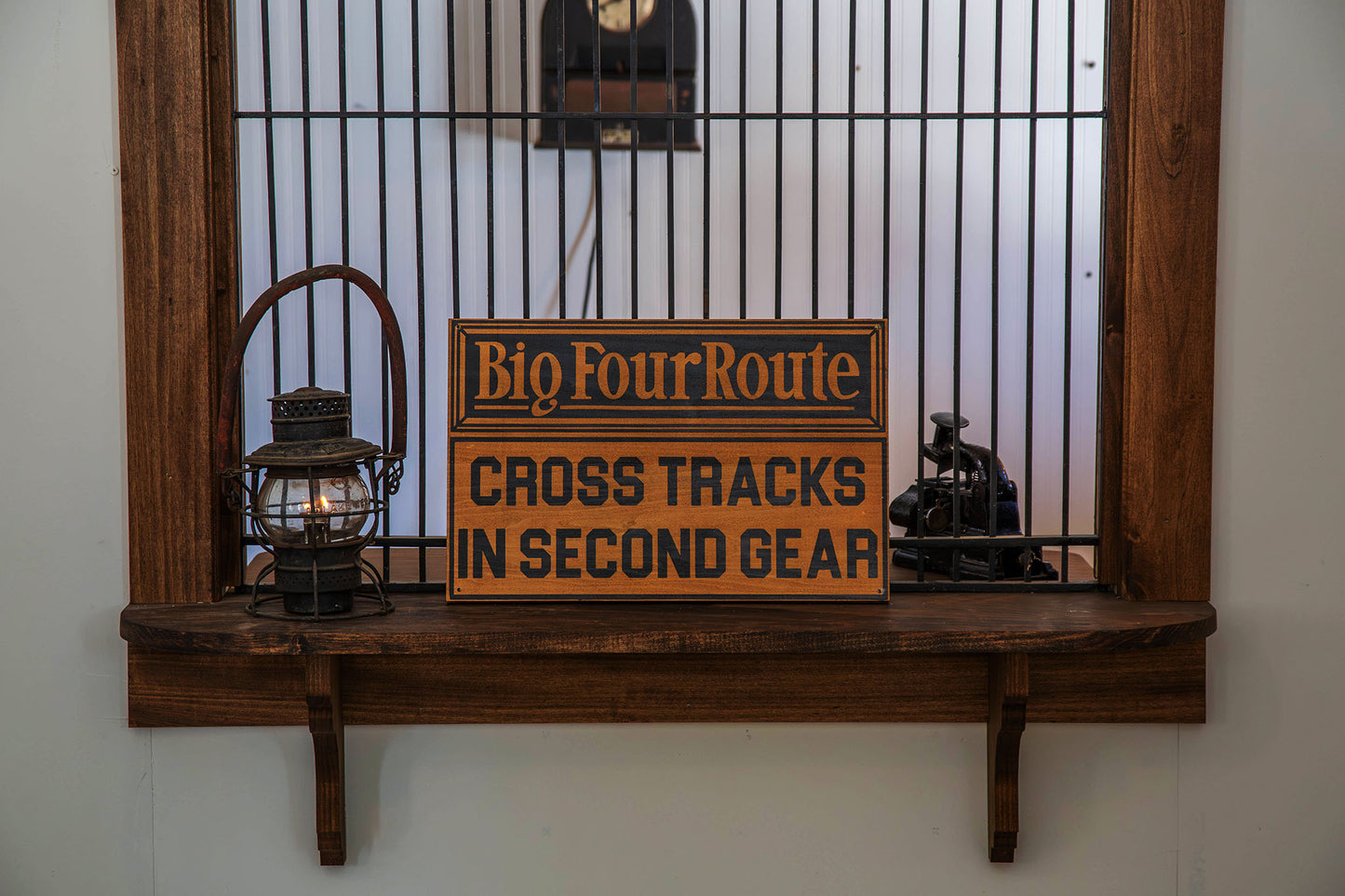 Big Four Route: Cross Tracks in Second Gear Sign Hand painted on Hardwood.