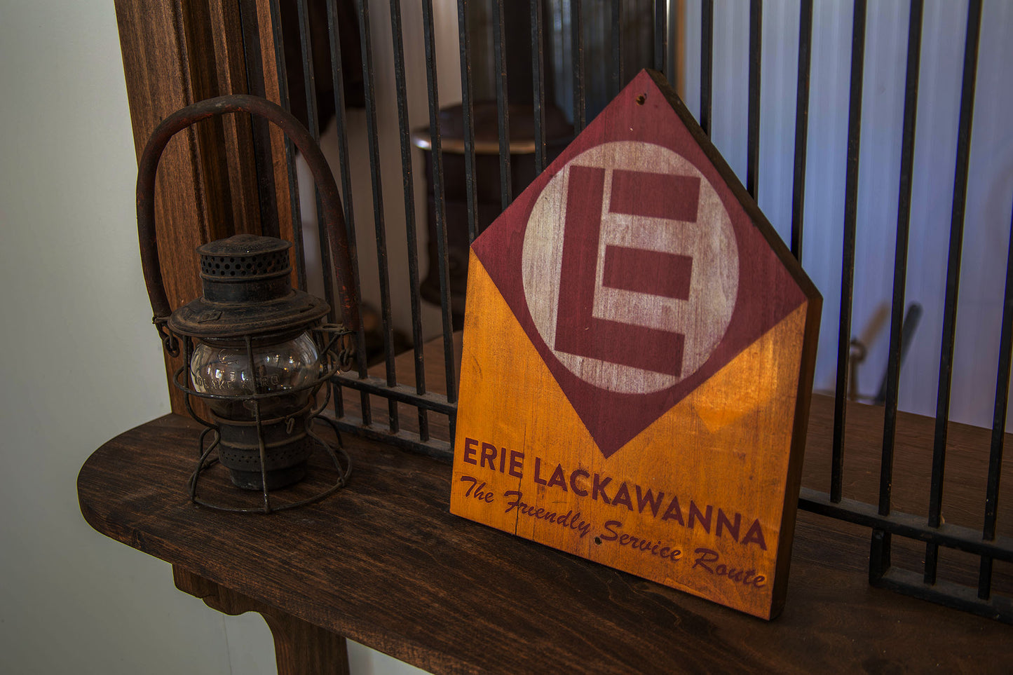 Erie Lackawanna "The Friendly Service Route" Advertising wood sign. Distressed.