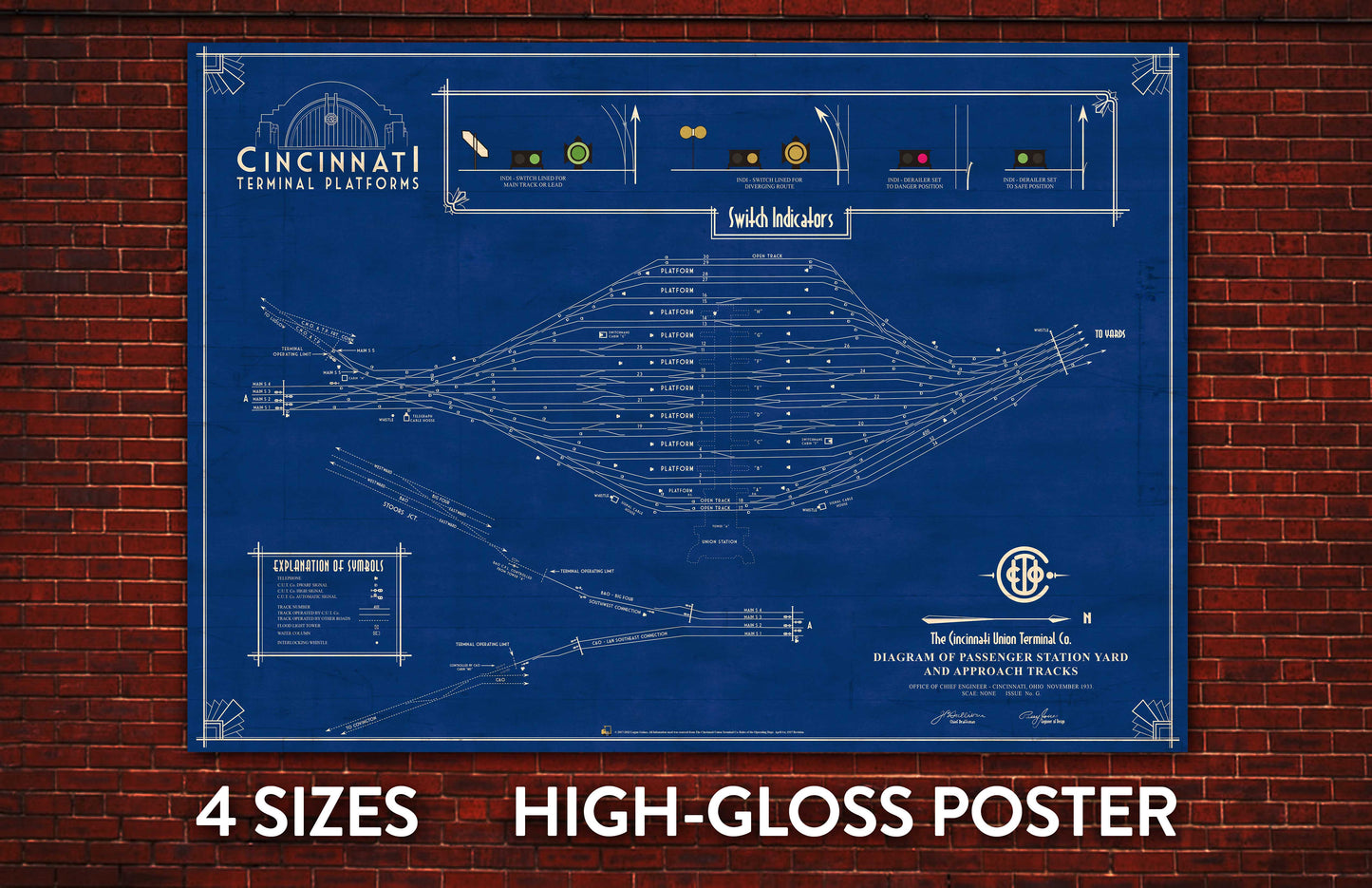 Cincinnati Union Terminal Co.1937 Terminal Platforms Schematic. Gloss Poster