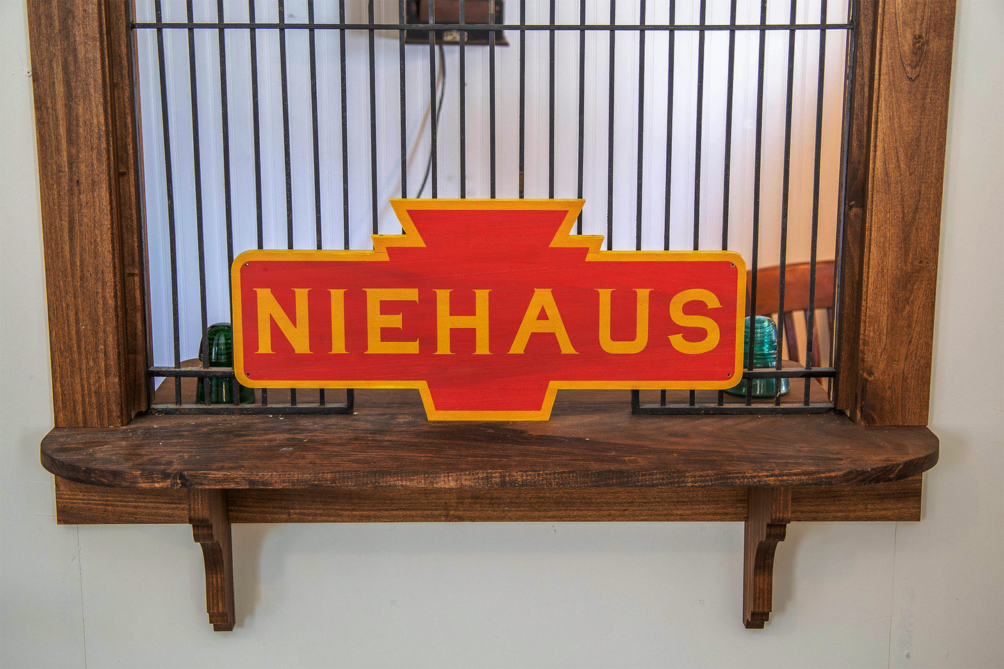 Pennsylvania Railroad Wood Keystone Station Sign 1/2 Scale. Customizable Lettering