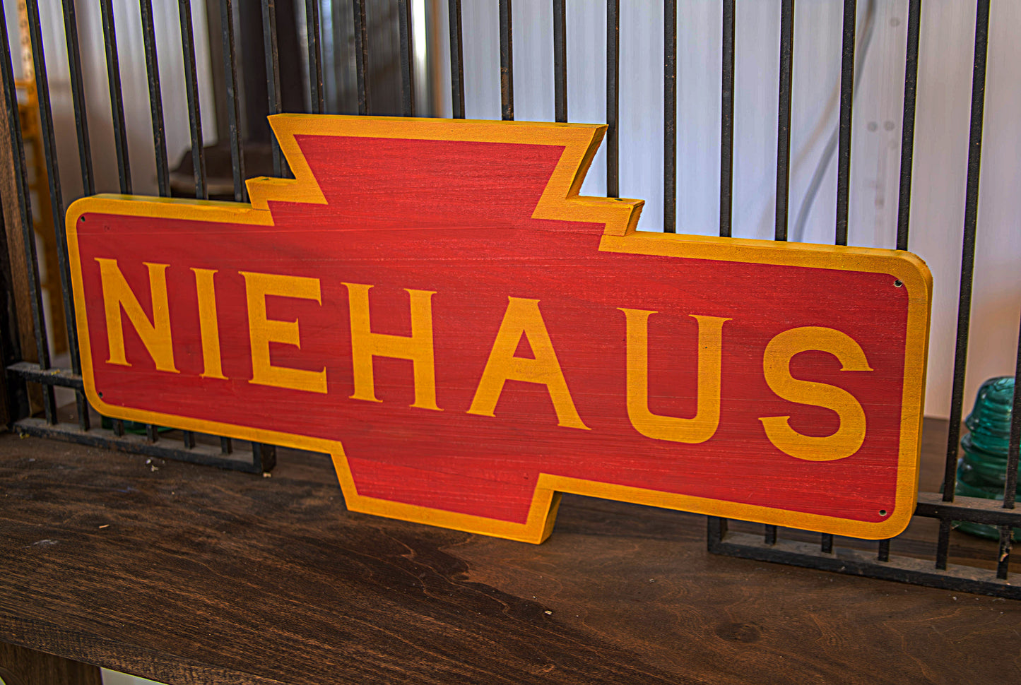Pennsylvania Railroad Wood Keystone Station Sign 1/2 Scale. Customizable Lettering